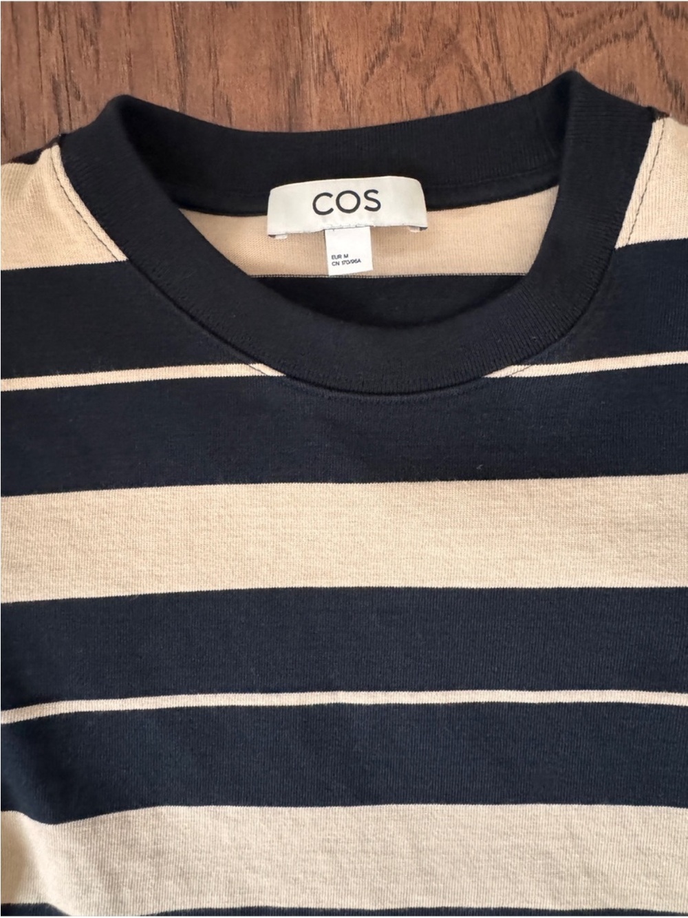 COS Striped Cotton T-Shirt - Black & Beige - Picture 3 of 4